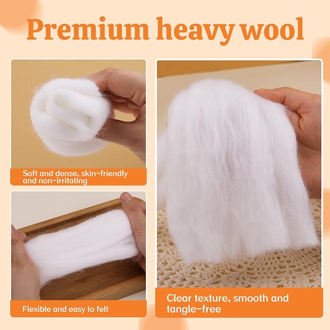 3.53oz Wool Roving: Needle Felting Wool White Roving Wool Felting Supplies Pure - Image 3