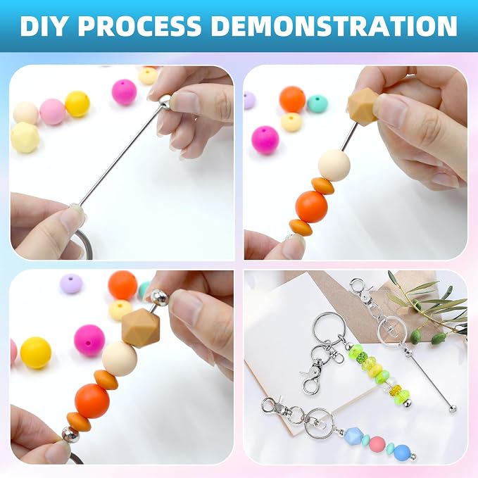 60 Pcs Beadable Keychains Bulk Kit – DIY Keychain Making Supplies - Image 4