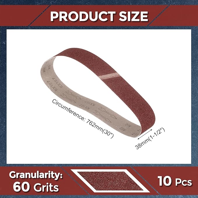 10 Pcs Sanding Belts 1-1/2 x 30 Inch 60 Grit Aluminum Oxide Abrasive Sandpaper for Belt Sander Metal Grinding Wood Working Weld Rust Removal