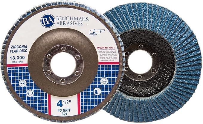 Benchmark Abrasives 4.5" x 7/8" Premium Zirconia T29 Angled Flap Discs 4 1/2 for Angle Grinder, Sanding Discs, Finishing, Rust, Stock Removal- Grinding Wheels 4 1/2 Inch (100 Pack) - 40 Grit