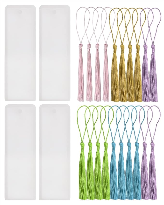 Bookmark Mold with Tassels 4Pcs Rectangle Silicone Jewelry Making Mould with by PPhtony