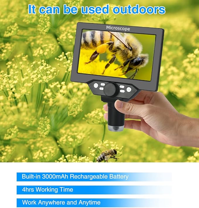 Koolertron 7 inch LCD Digital Microscope with 32G TF Card, 12MP 1080P USB Microscope Camera with Remote Control, PC View, Fill Lights for Coin, Plant, Rock, Circuit Board