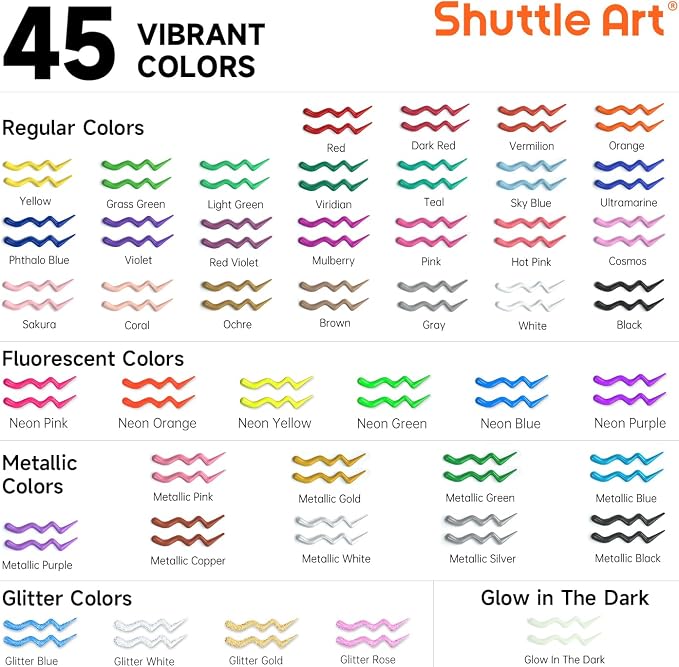 Shuttle Art Fabric Paint Set, 45 Colors 3D Permanent Paint - Image 2