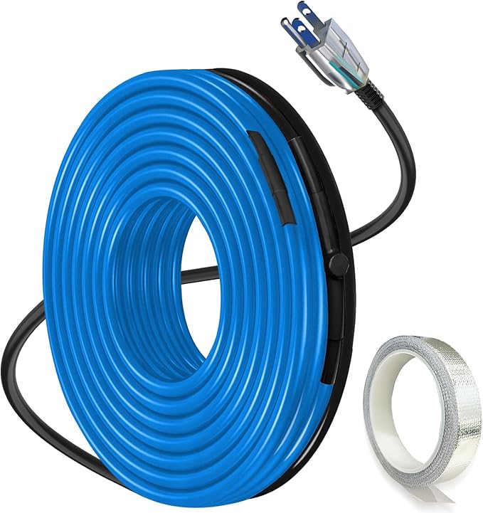 30FT Heat Tape for Water Pipes, Self-Regulating Heat Trace for Pipes with Thermostat Heating Cable for Metal Plastic Pex Pipes 120V 5W/FT