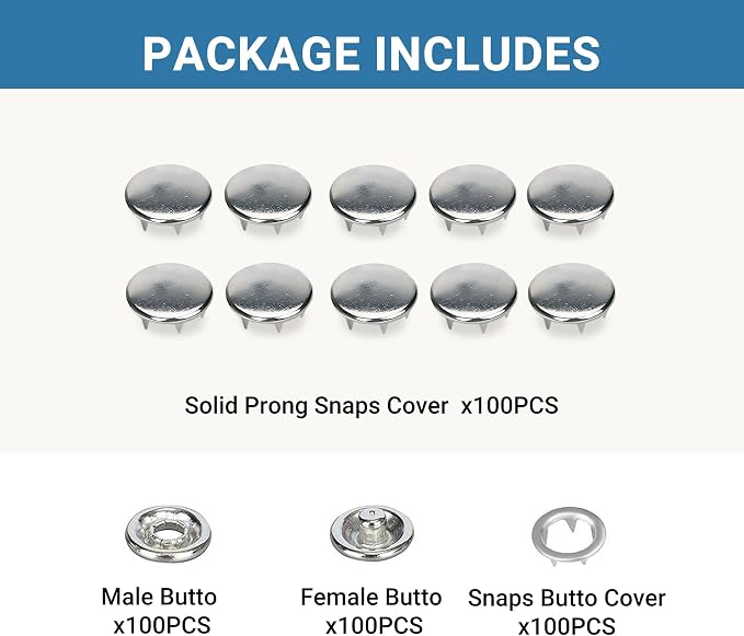 100 Sets Metal Snap Buttons, Sterling Silver Solid Sewing Snaps - Image 7