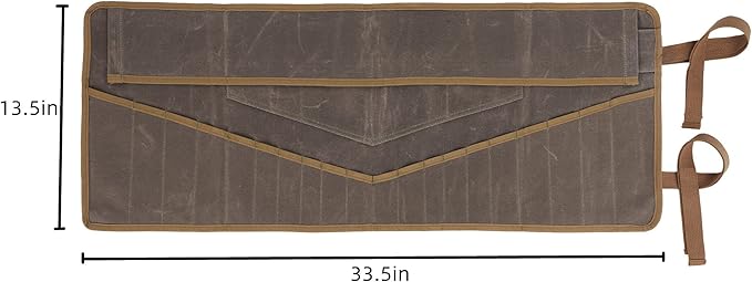 Denifiter Wrench Roll Up Pouch, Heavy Duty Waxed Canvas Tool Bag Tool Organizer Bag With 20+4 Pockets (Brown)