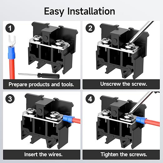 5Pcs JHY1 DIN Rail Terminal Blocks, 600V 63A, 16-10mm², Detachable & Assemblable Terminal Strip Blocks, 10Pcs 16-14 AWG Insulated Fork Spade Wire Connectors & 4.92 Inch DIN Rail Included