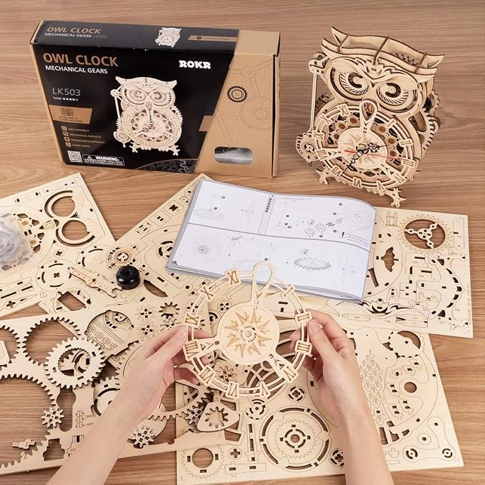 ROKR 3D Wooden Puzzles for Adults Owl Clock - Image 4