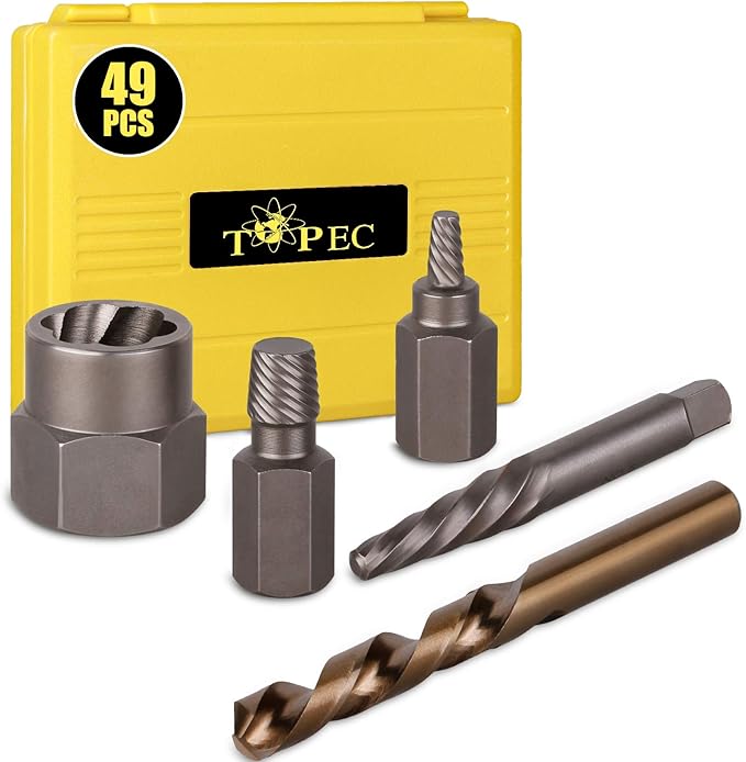 Topec 49pcs Screw Extractor/Drill Bit Set, Professional Remove Set for Removing Broken Studs, Bolts, Socket Screws and Fittings