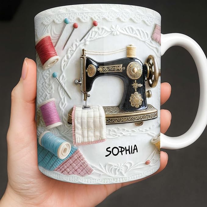 Personalized Vintage Sewing Machine Coffee Mug - Image 4