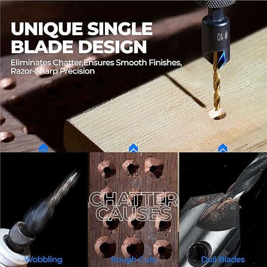 toolant 3pack#6 Silence Countersink Drill Bits Set for US Wood Screw, High-Speed Steel Counter Sink Drill Bit in One Step