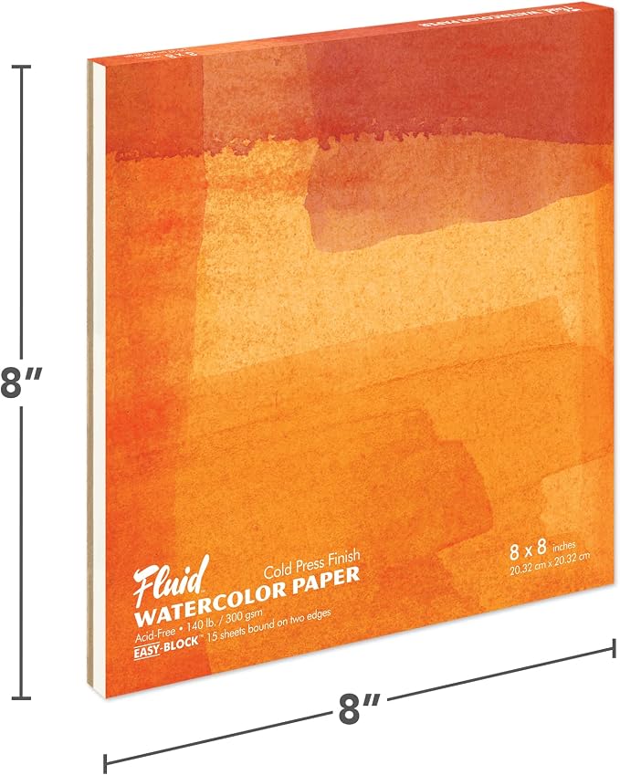 Fluid Watercolor Paper Block, 8 x 8 inches, 15 Sheets, 140 lb Cold Press Pad - Image 2
