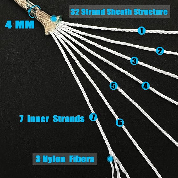 Paracord Nylon Rope White 50FT with 7-Strand Core, 10 Colors and 50/100/200 ft, Type III Parachute Cord 4mm for Camping, Survival, Hiking, DIY, Crafting, Outdoor Utility Rope