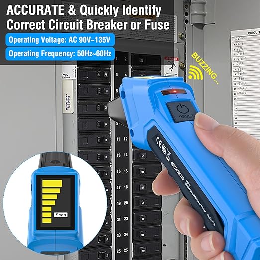 Circuit Breaker Finder, Digital Breaker Finder with GFCI Outlet Tester, AC 90-135V Electrical Circuit Tracer with Buzzer Alarm & Color LCD Display, Includes Batteries & Carrying Case