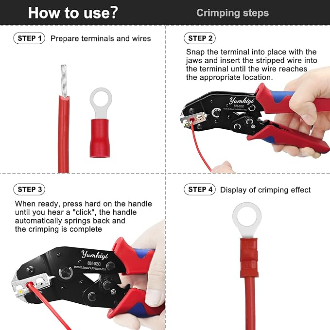 Crimping Tool - AWG23-13, Nylon Terminal，Pre-Insulated Terminal Crimpers, Compact Ratcheting Wire Crimper Tool for DIY, Automotive, and Marine Wiring (YmSN-02C)