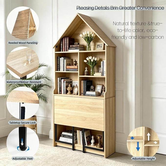 FNK Folding Desk with Storage Shelves, Narrow Foldable Desk | Convertible - Image 2