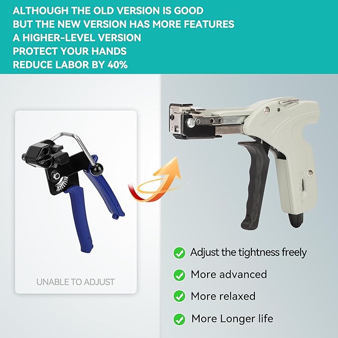 Metal Zip Ties Cutter Stainless Steel Cable Tie Gun can adjust tightness One hand type for Self-Locking Stainless Steel Cable Ties Heavy Duty Tensioning Cutting Tool