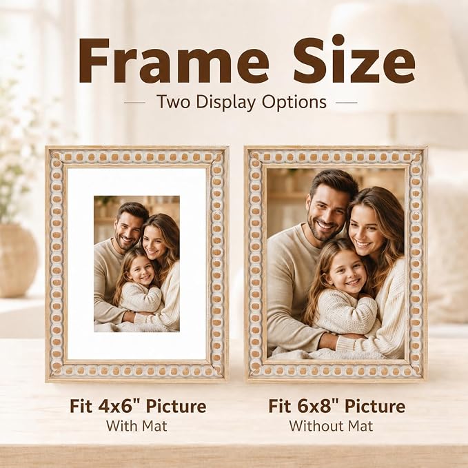 Solid Wood 6x8 Picture Frame Beaded Frame - Image 3