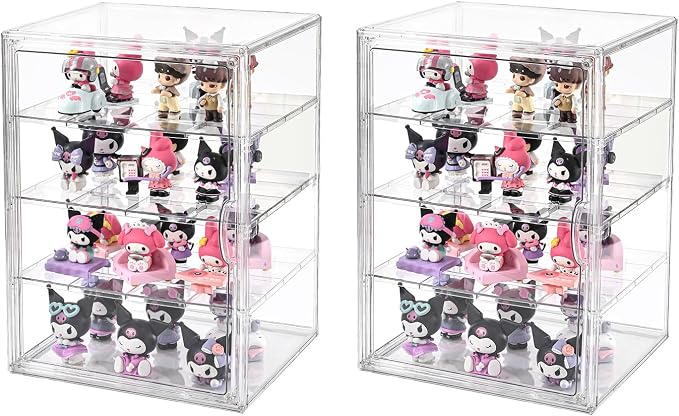 2 Pack 4 Tier Display Case for Collectibles, Storage Container by UniHIMO