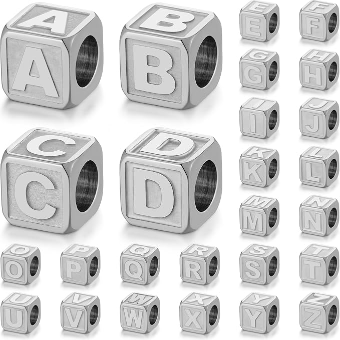 26 Pcs Non Tarnish Silver Metal Letter Beads, Stainless Steels Letters by DoDoBeads