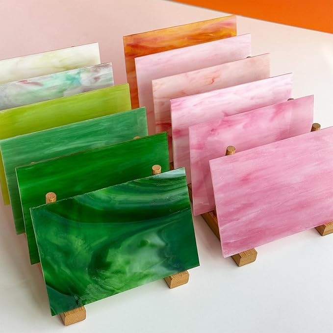 ILLUCKAI 12 Sheets Stained Glass Sheet Pink and Green Collection, 6 x 4 inch - Image 2