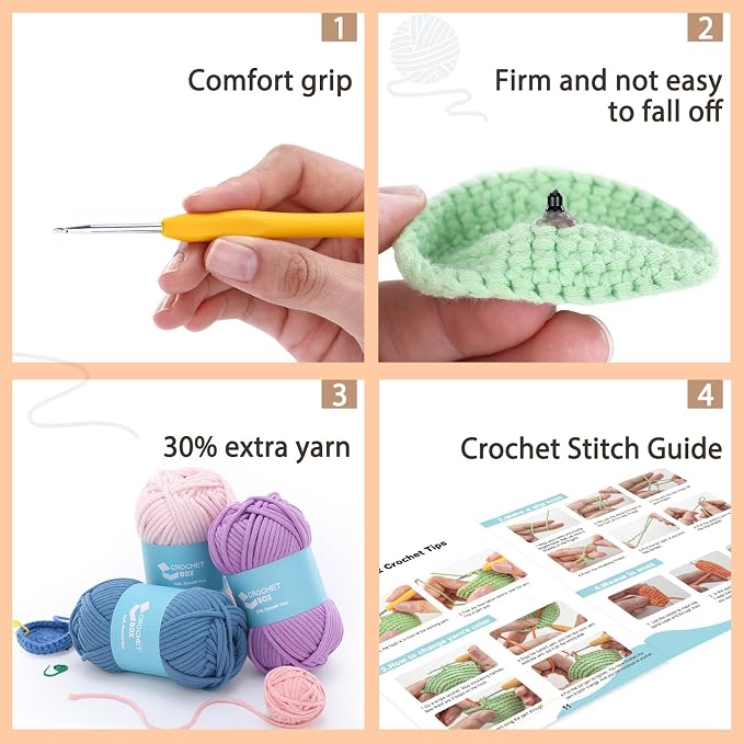 Crochet Kit for Beginners: 2 PCS Red & Blue Mushroom Starter Crochet Kits - Image 5