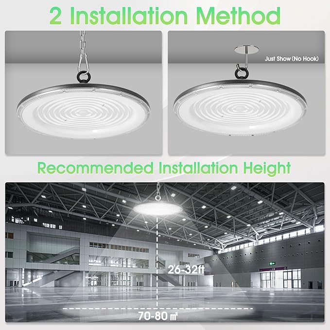 loyal LED High Bay Shop Lights: UFO Dimmable Commercial Lighting 6000K - for Warehouse Garage Workshop Gym, No Plug (500W, 8 Piece)