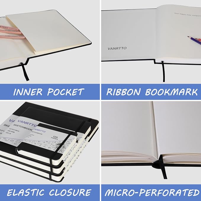 Vanrtto Square Sketch Book, Mixed Media Sketchbook 4.5x4.5 in 2 Pack | - Image 4