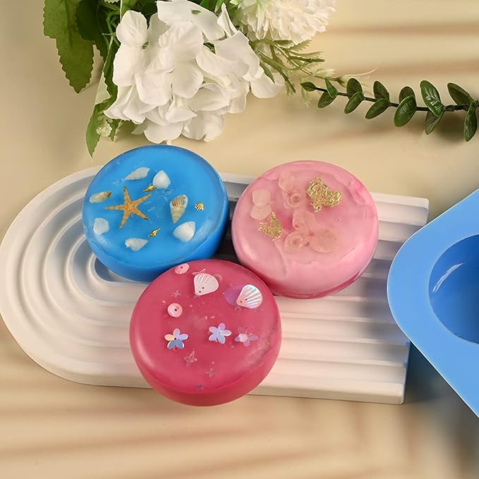 Sakolla 2 Pack 4 Cavity Round Silicone Soap Molds Cylinder Handmade Soap Molds - Image 6