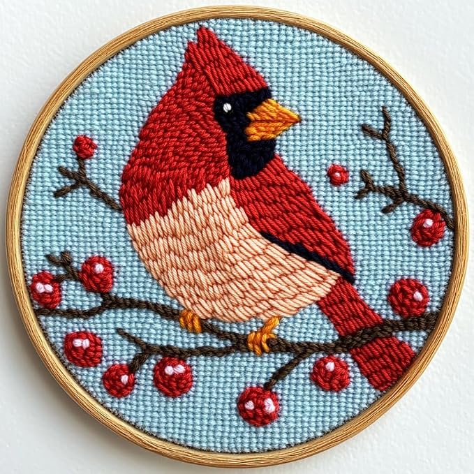 DIY Punch Needle Kits Red Cardinal on Red Berry Tree by Unknown