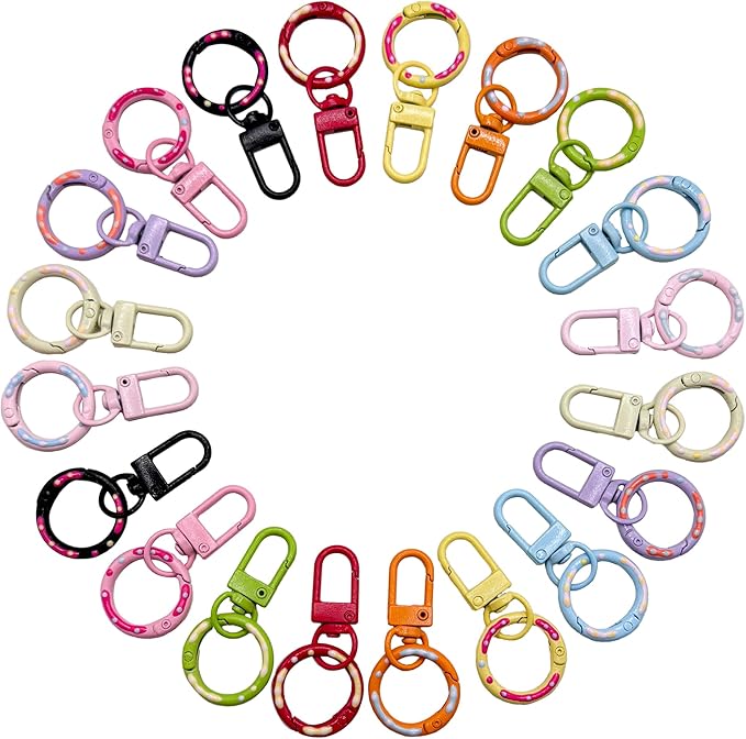 20pcs Colorful Donut Key Rings & Lobster Claw Clasps, Metal Keychain Clips by danytes