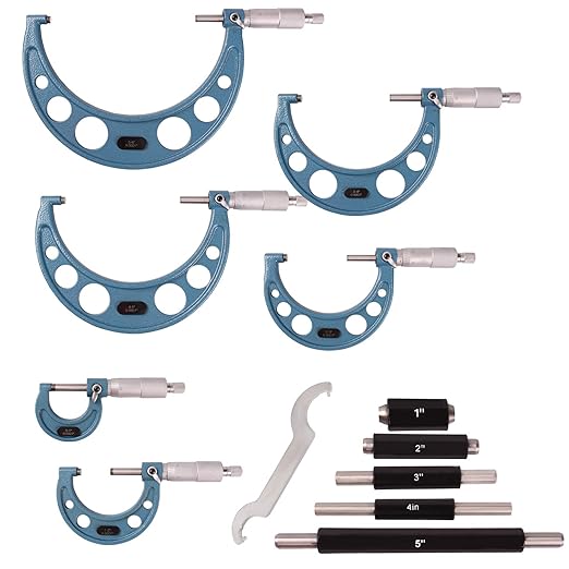 6Pcs Outside Micrometer Set 0-1", 1-2", 2-3",3-4",4-5",5-6", 0.0001" Graduation, Precision Tools for Machinists