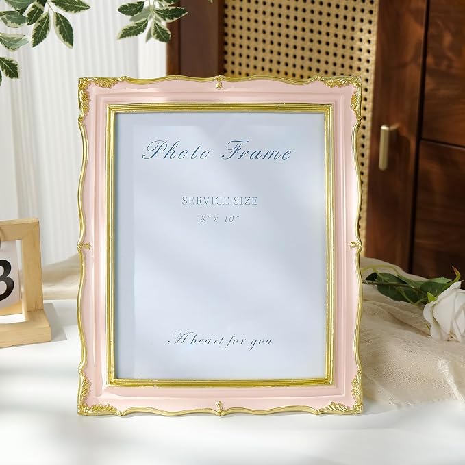 Cuspin 8x10 Vintage Picture Frame Pink and Gold Frames, Elegant Ornate Pink - Image 3