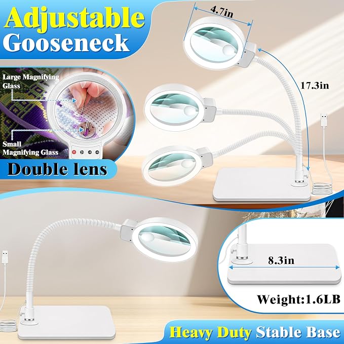 30X 10X Magnifying Glass with Light and Stand, 72 LED 3 Color Modes Stepless - Image 6