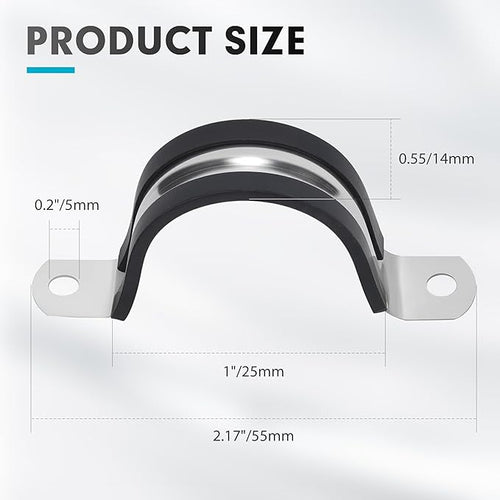 1 Inch 20 PCS 2 Holes Rubber Cushioned U Bracket Clamp, Reinforced Rigid Pipe Strap, Stainless Steel Conduit Straps Cable Clamp (25 mm) by Tavonuxt