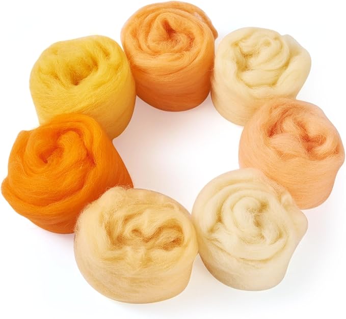 Boutigem 7 Color 35G Orange Needle Felting Wool Roving, Fibre Wool Roving Yarn by BoutigemJewelry