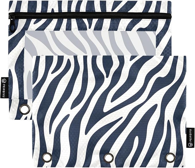 Blue White Zebra Print Pencil Pouch by BOENLE-WELCOMEYOURCOMING
