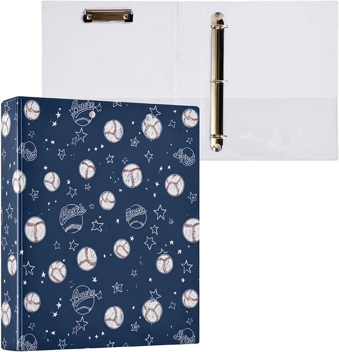 Baseballs and Stars Round Ring Binders 1.5 Inch Softball White Blue Purple 3 - Image 8