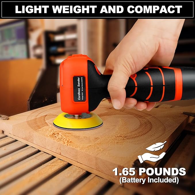 16.8V Cordless Electric Sander with 36PCS Sandpapers, 3500 RPM, 2Pcs 3.0Ah Batteries, Lightweight & Compact Design for Wood, Metal, Paint Removal, and DIY Projects