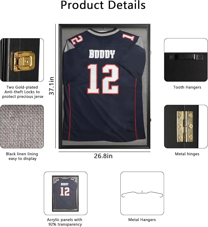 IHEIPYE Large Jersey Frame Display Case Lockable, Sport Jersey Shadow Box - Image 2
