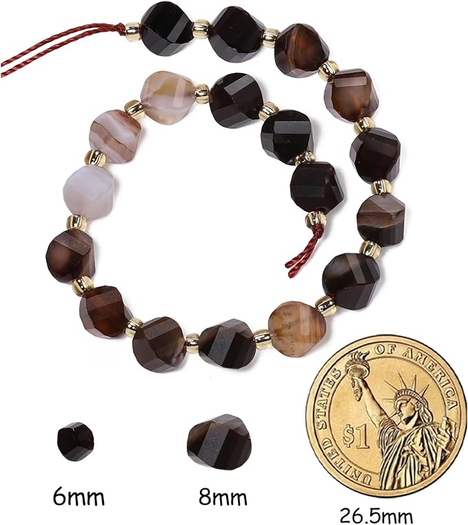 34pcs Natural Brown Striped Agate Stone Beads - Image 2