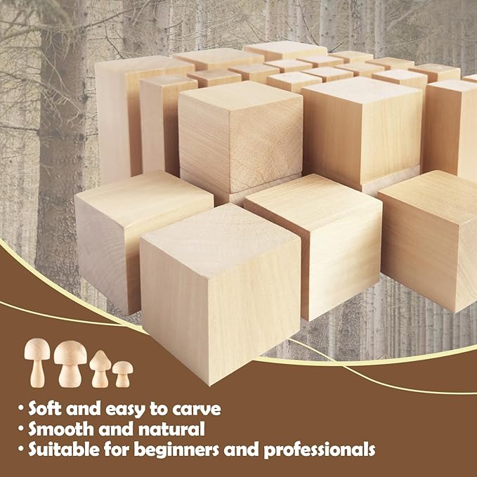 Basswood Carving Blocks,25 Pcs Whittling Wood Basswood Blocks with 3 Sizes,Bass Wood for Wood Carving,Wooden Blocks for Crafts for Beginners Kids and Adults