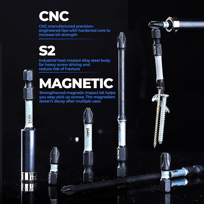 toolant 4 Inch Phillips Bit#2 Magnetic Anti Slip Impact Screwdriver Bits Set,10pcs Insert S2 Steel PH2 Driver Dit Set with CNC Machined Tips for Power Drill