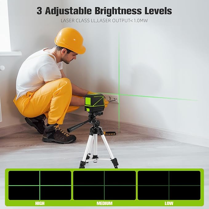 Laser Level with Tripod, 100 Ft Manual Self leveling Laser Level, Green Cross Line，Use for Picture Hanging Floor Construction Tile Wall Home Renovation, Indoor Project, Battery Included（Green)
