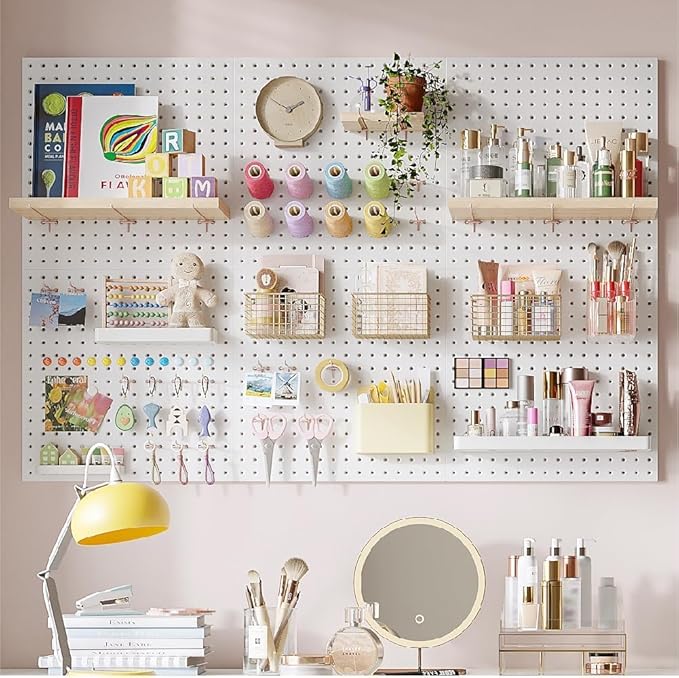HUHOLE Pegboard Hooks 6 Inch 50PC, Pink Peg Board Hooks, Fit 1/4" or 1/8" Pegboard, Ideal Peg Board Organizer Accessories for Wall Display, Crafts Organization, Kitchen Organizer(Pink, 6 Inch)