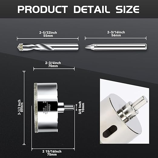3-1/2inch | 89mm Diamond Hole Saw with Center Drill bit and Diamond-Coated Center Drill bit for Ceramic Glass Marble Fiberglass Granite and Porcelain Tiles by CENYB