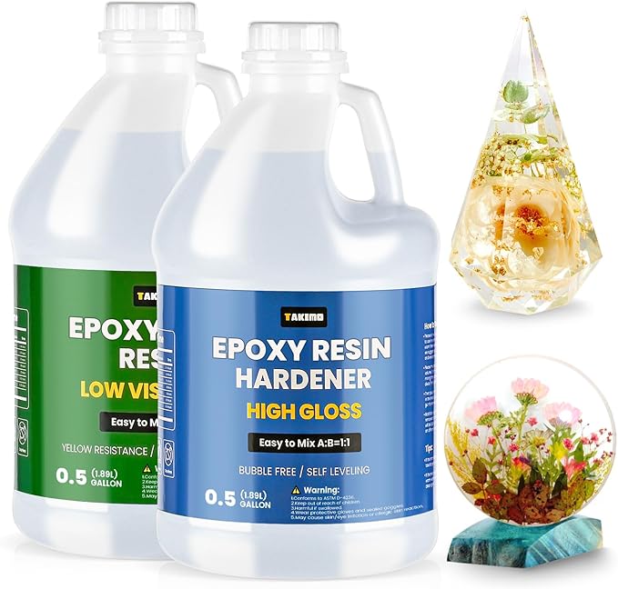 TAKIMO 1 Gallon Crystal Clear Epoxy Resin Kit, Bubble Free Self-Leveling Resin by TAKIMO