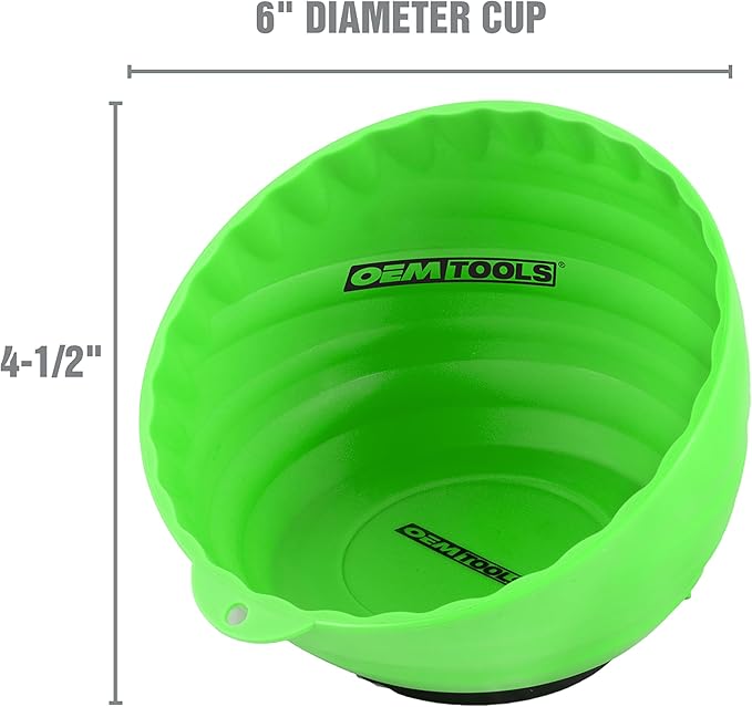 OEMTOOLS 25114 Magnetic Nut Cup, Magnetic Bowls for Holding Nuts and Bolts, 6 Inch Cup Diameter, Coated Magnet Sticks to All Ferrous Metal Work Surfaces,Green