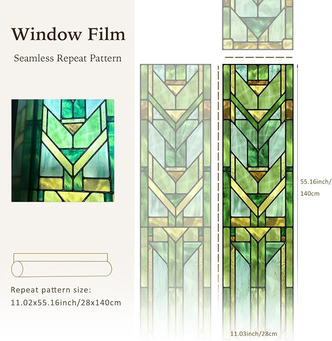 Original Hand Drawn Faux Stained Glass Window Film, Double-Sided Privacy Static - Image 4