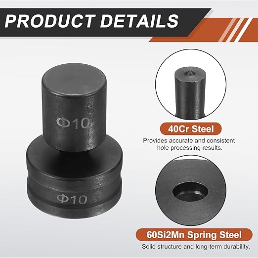 HARFINGTON Hydraulic Hole Punch Die Φ10mm Round Hole 40Cr Steel Electric Punching Kit for CH70 Electric Punching Machine, Black